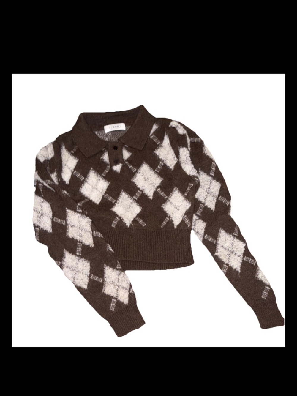 Cider Brown and Cream Argyle in Cropped Polo Sweater